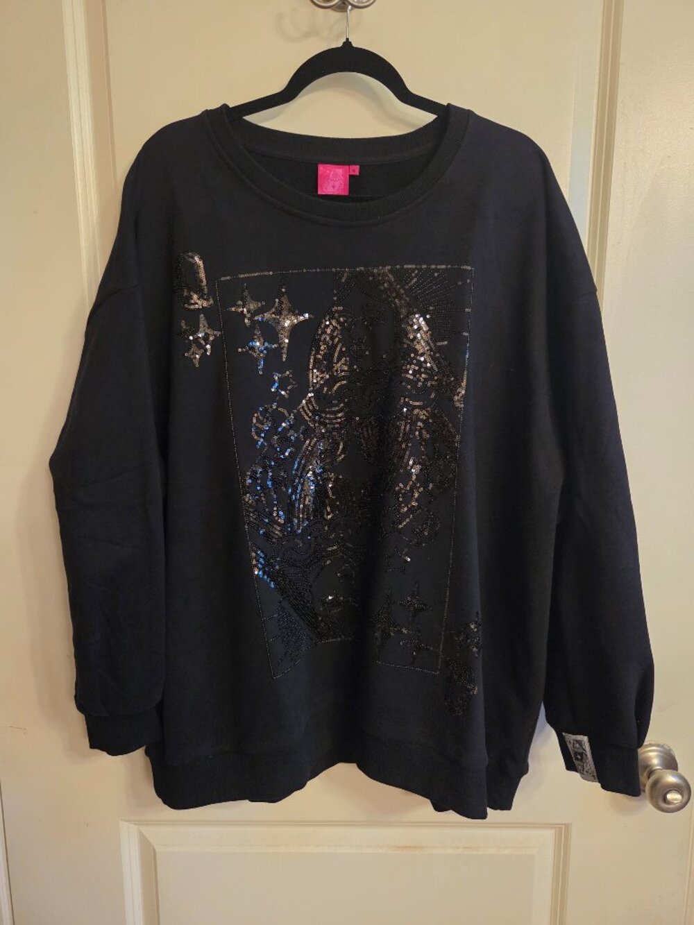 Queen of Sparkles Playing Cards Sequin Sweatshirt | XL
